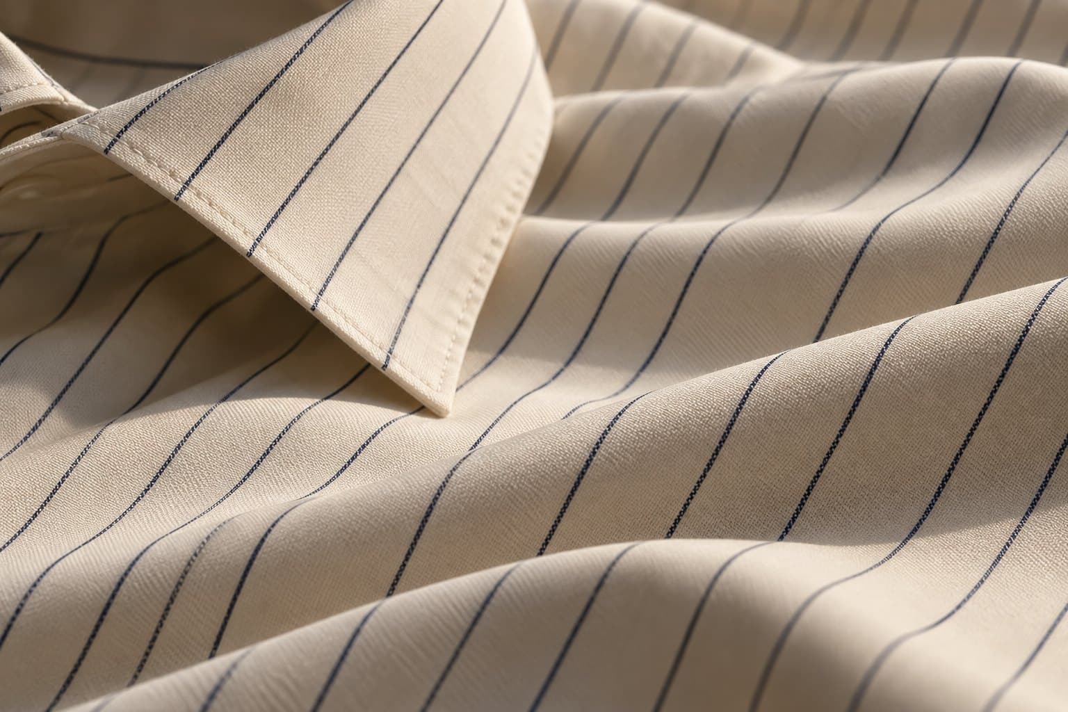 Malai Cotton, fine navy pinstripe.